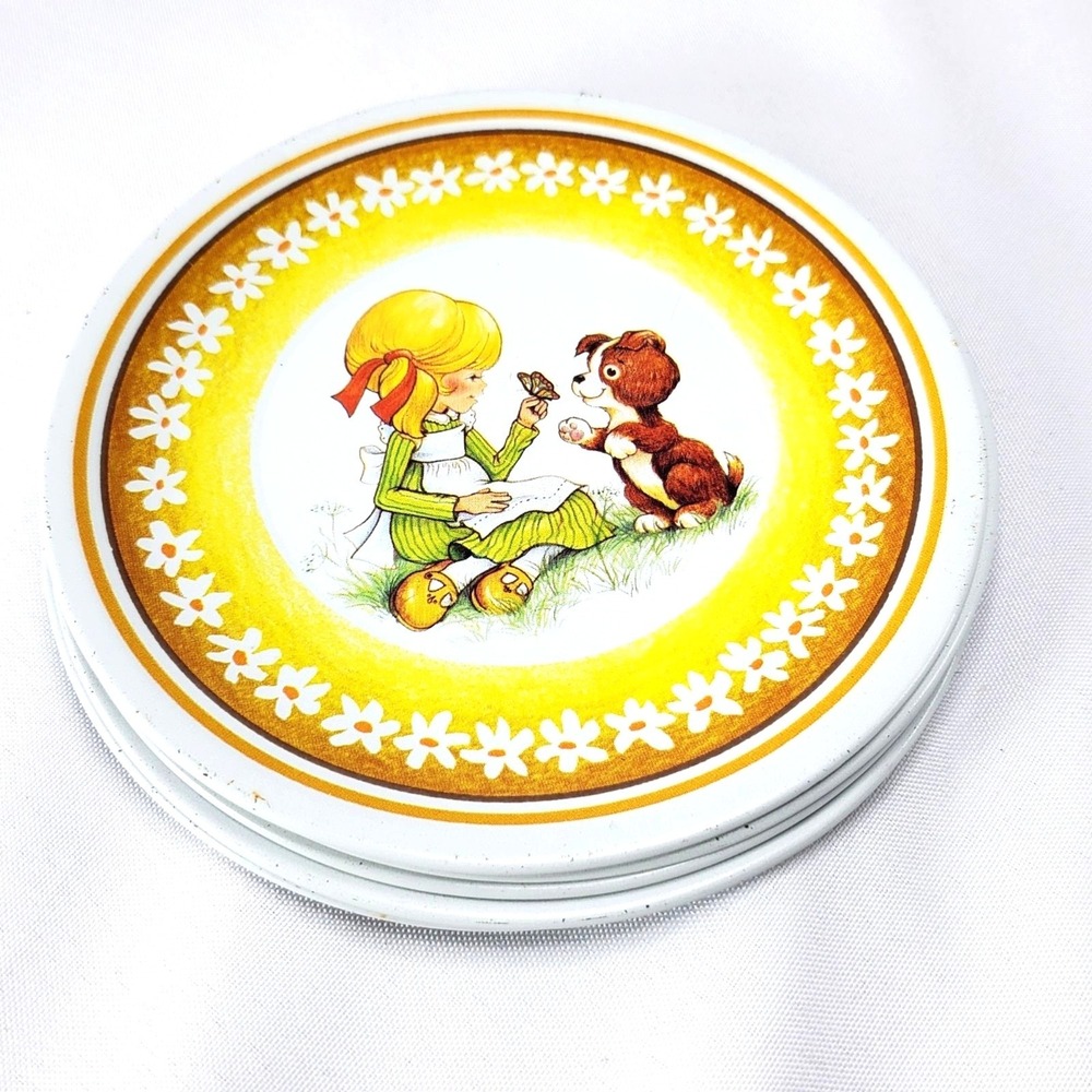 VTG Holly Hobbie Friends 70s Litho Metal Play Tea Set Plates Pretend Doll Lot 12 - Picture 2 of 16